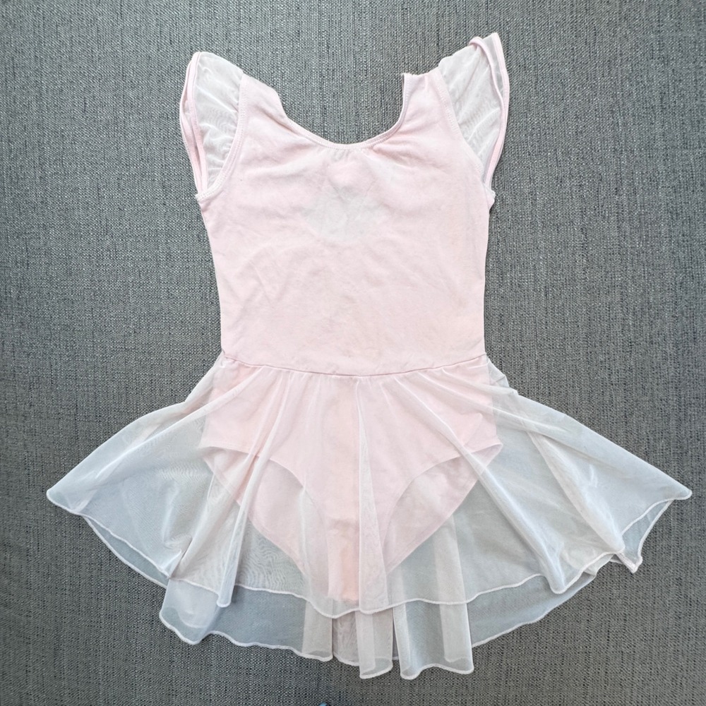 Pink Ballet Leotard with Mesh Tutu Skirt Flutter Sleeves Kids Large 1096